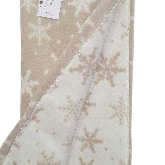 Docofil Reversible Ivory Tan Snowflakes Throw Blanket 51x67 Made in Portugal - Picture 2 of 11